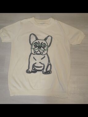 Cream Dog With Green Glasses Short Sleeved Lightweight Night Sweater Unique